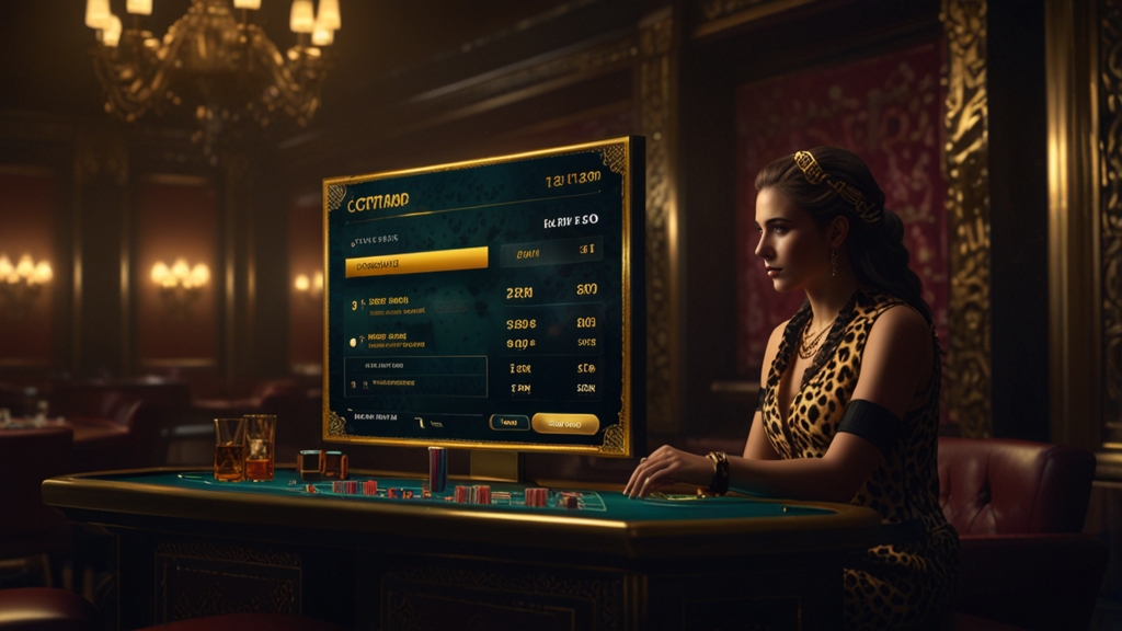 Schermo con richiesta di prelievo e grafica leopardata in un ambiente da casinò scuro
